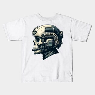 Tactical Skull Dominance Tee: Where Strength Meets Edgy Elegance Kids T-Shirt